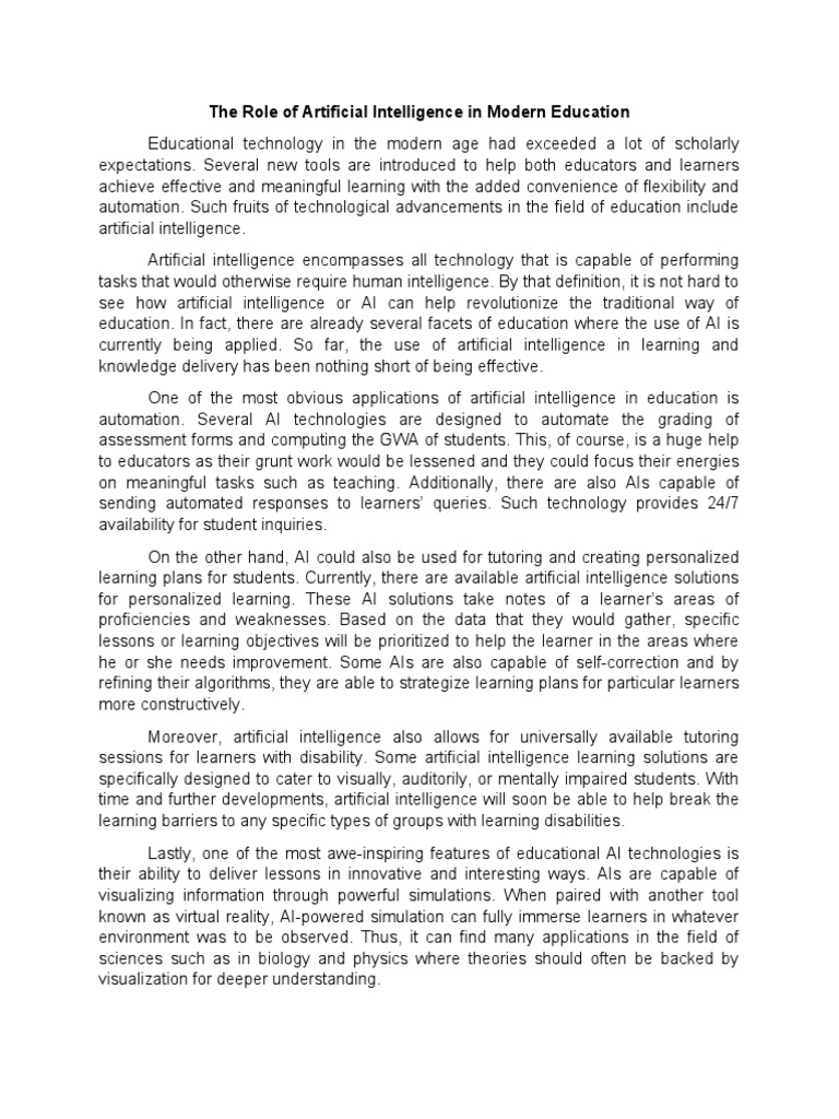 4-The Role of Artificial Intelligence in Modern Education | PDF ...