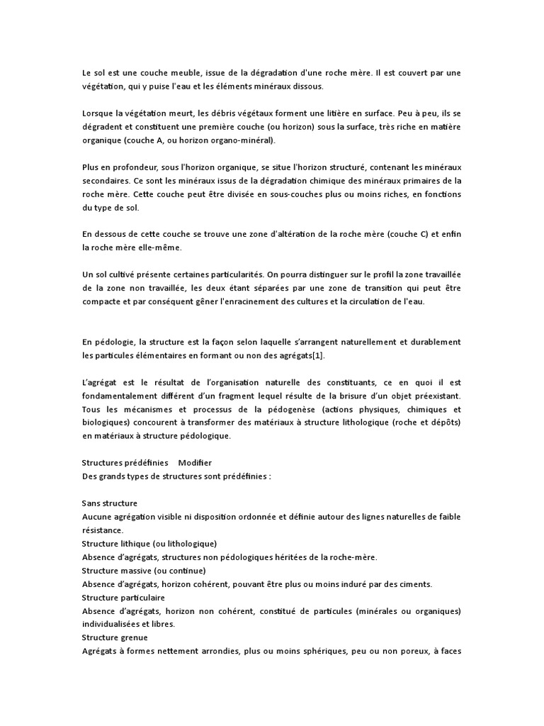 Structure et Formation des Sols | PDF | Sol (pédologie) | Science du sol