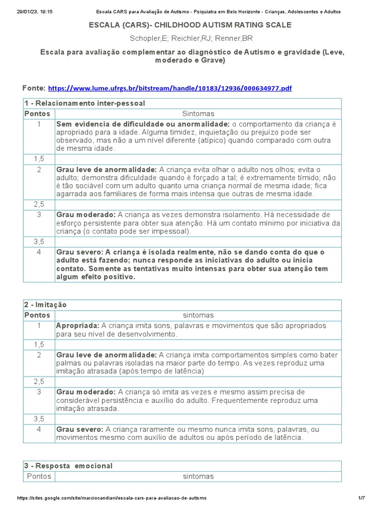 Escala CARS para Avaliação do Autismo | PDF | Autismo | Comunicação