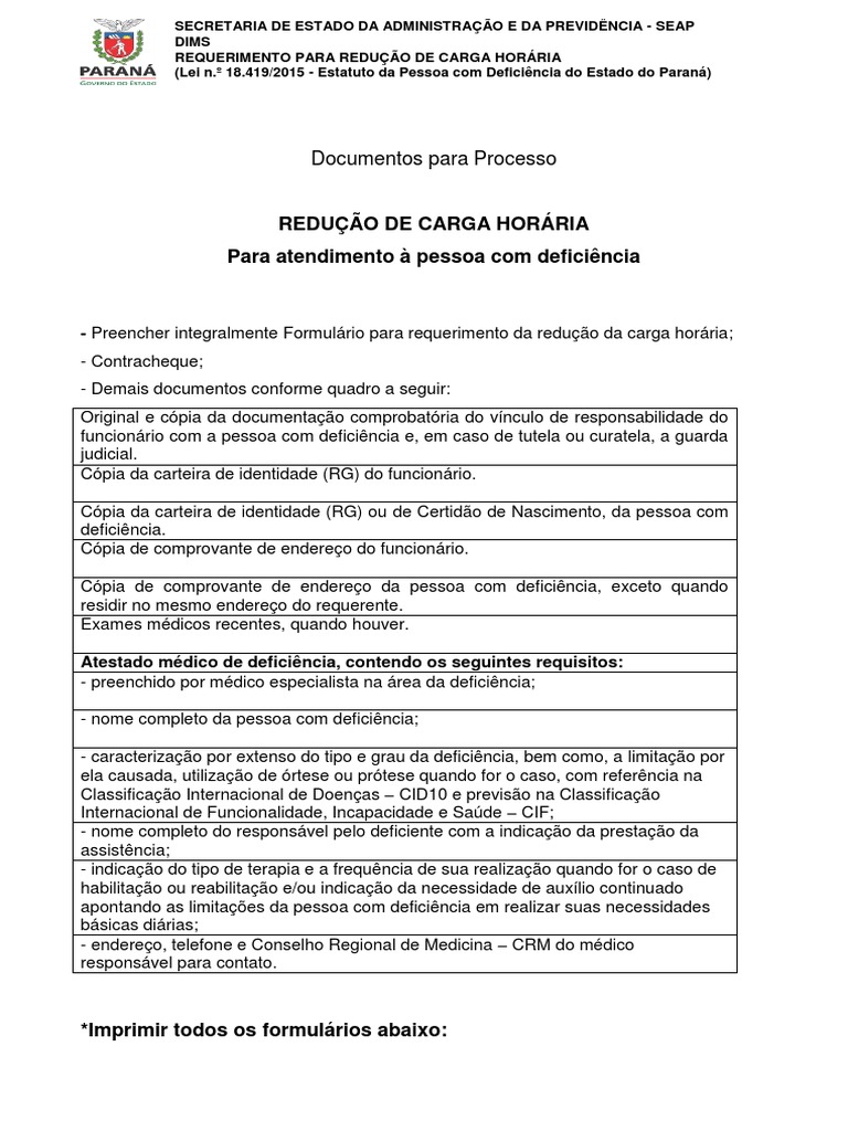 Requerimento de Redução de Carga Horária | PDF | Deficiência