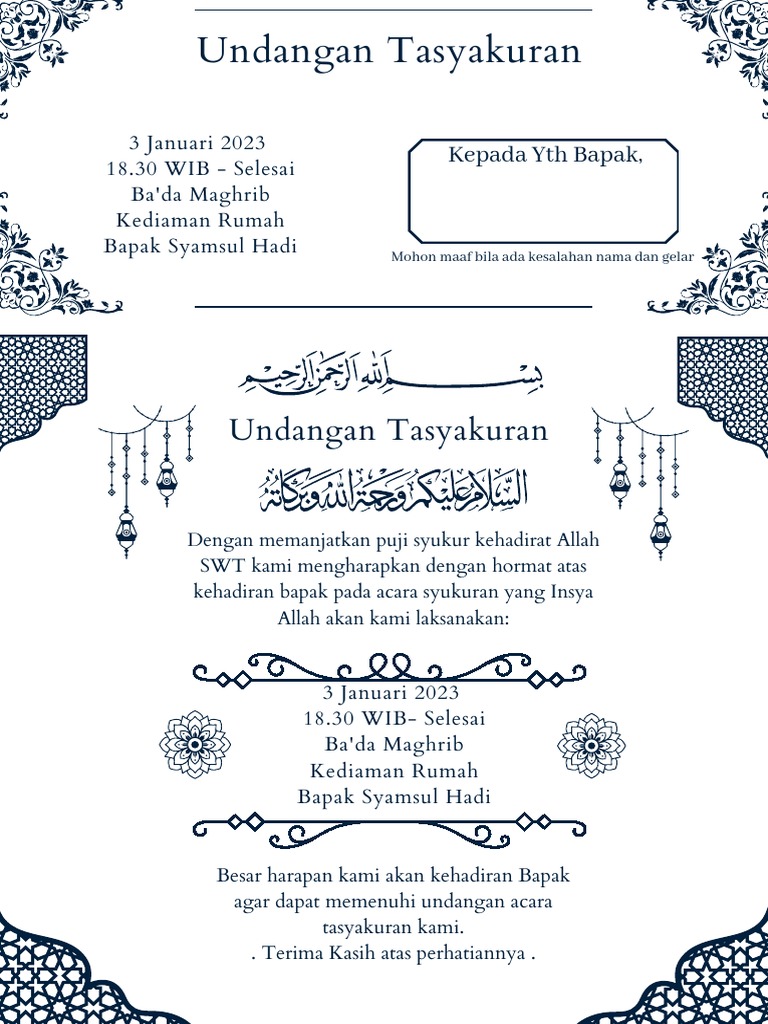 Undangan Tasyakuran Putih Polos | PDF