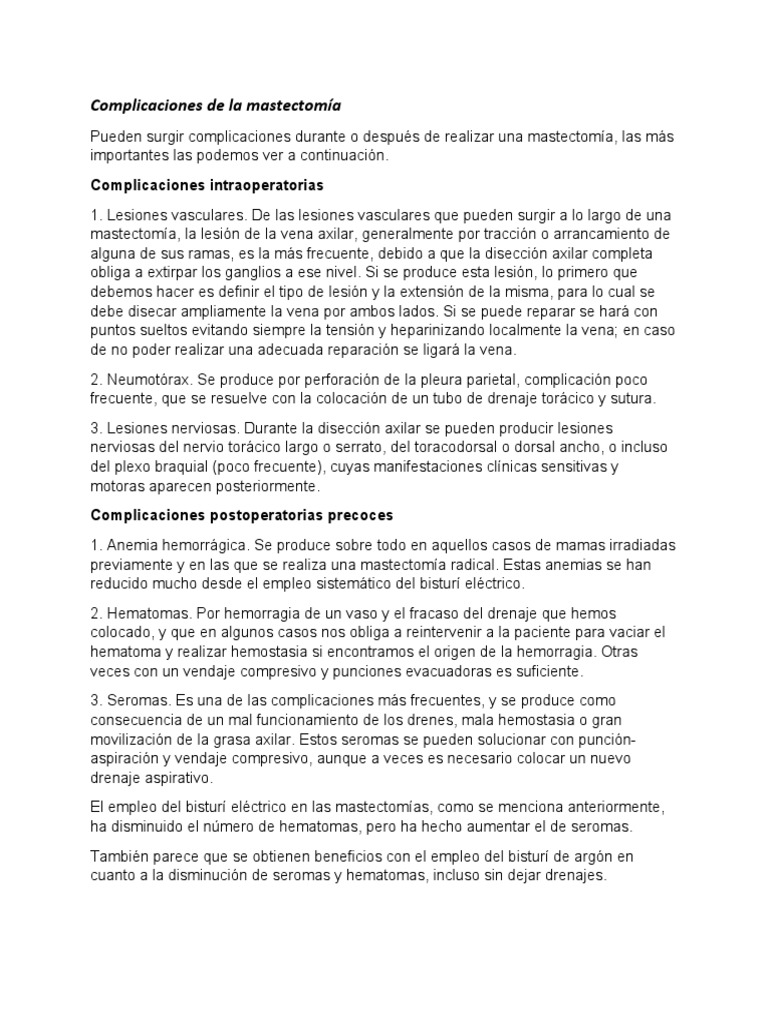 Complicaciones de La Mastectomía PDF Herida