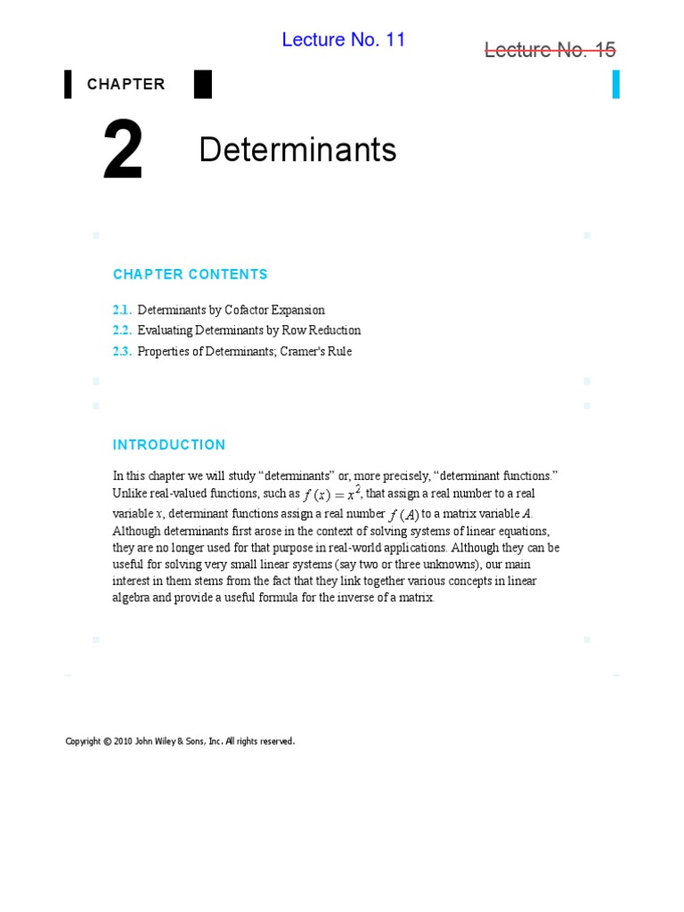 Lecture No 11 Pdf Determinant Matrix Mathematics