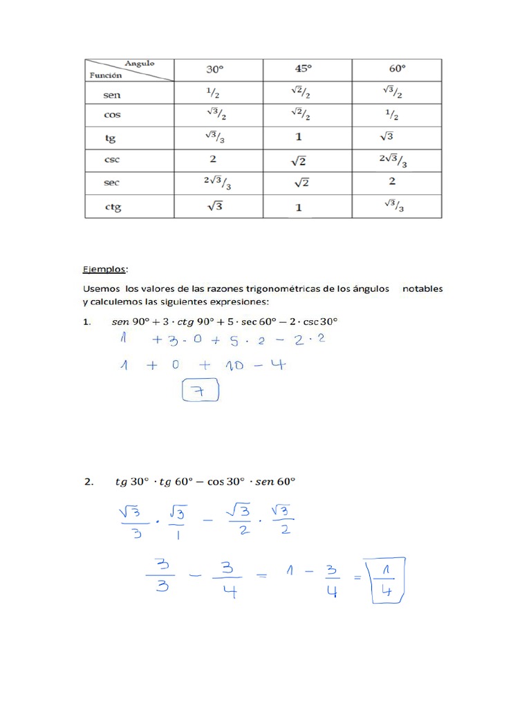 Ejemplos Angulos Notables 2C | PDF