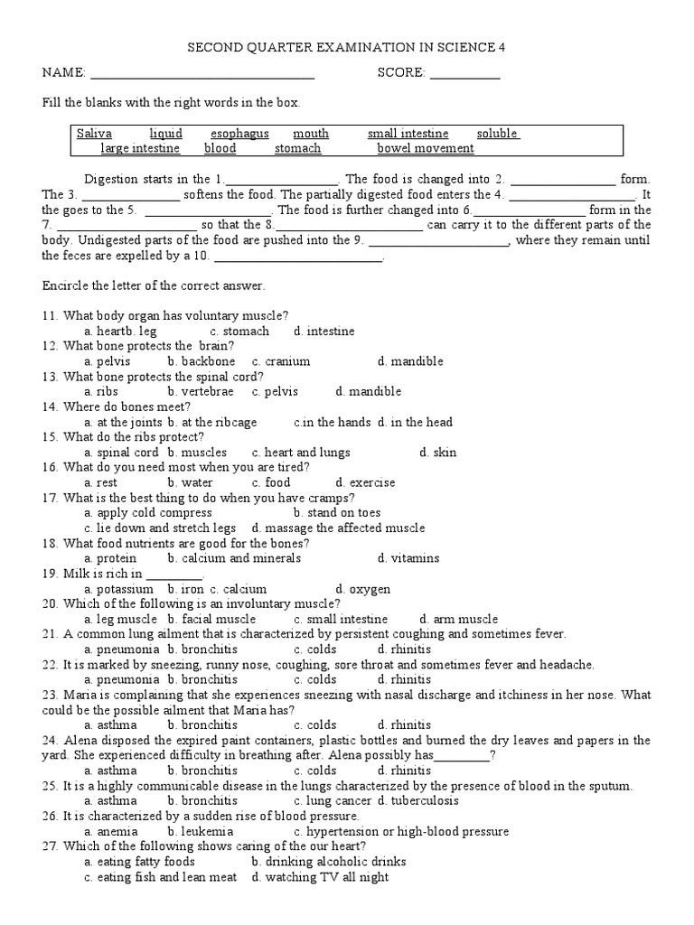 Grade 4 Science 2nd Quarter Exam | PDF | Common Cold | Cough
