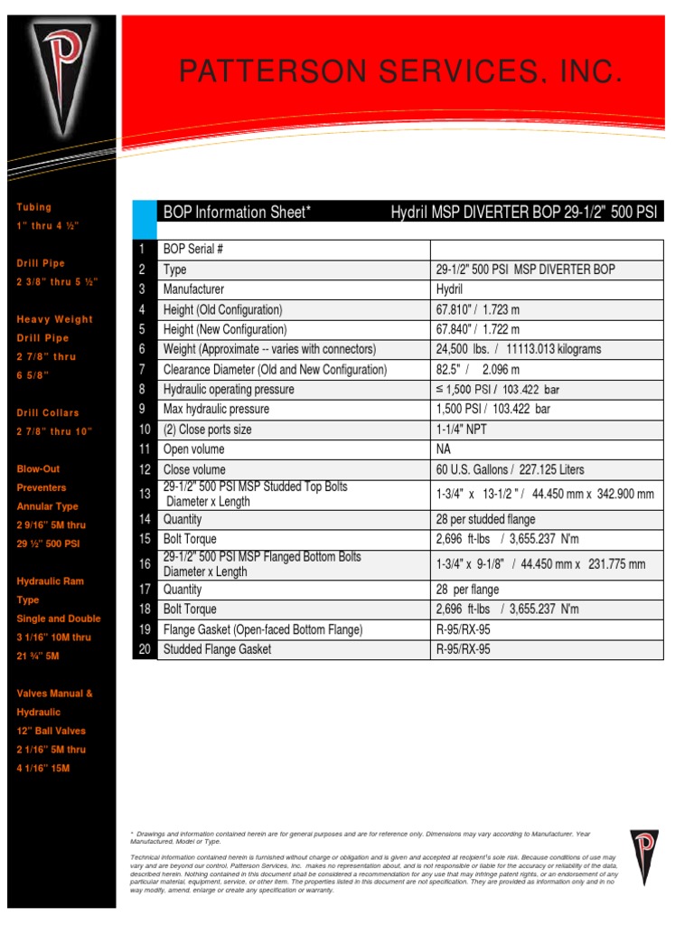 Hydril 29-1/2" Diverter BOP Specs | PDF | Pipe (Fluid Conveyance) | Gas ...