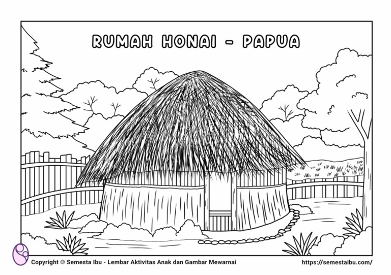 Gambar Mewarnai Sketsa Rumah Adat Honai PDF