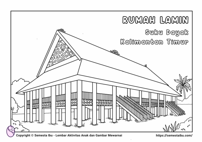 Gambar Mewarnai Sketsa Rumah Adat Lamin | PDF