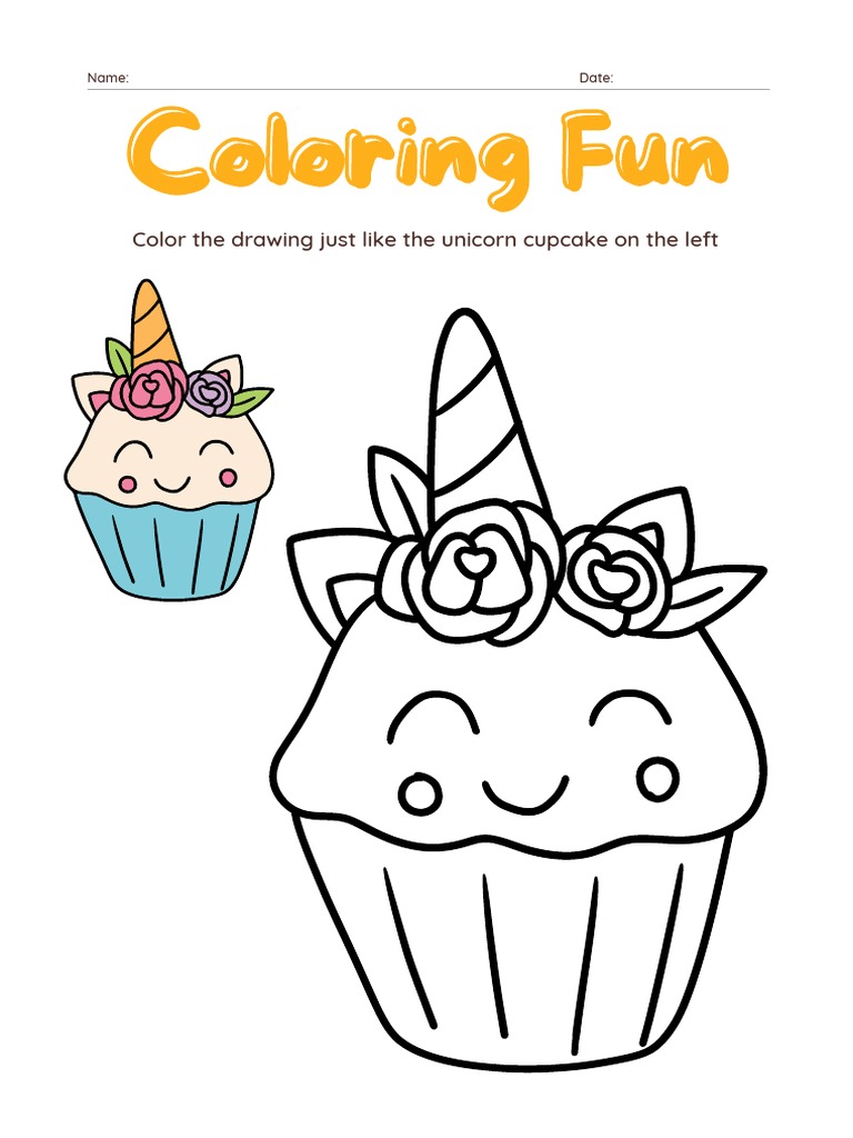 Unicorn Cupcake Coloring Worksheet Set PDF