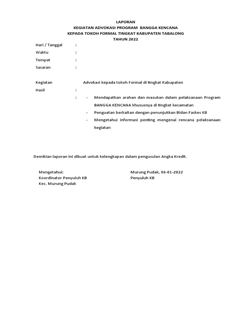Advokasi Tokoh Formal TK Kabupaten | PDF
