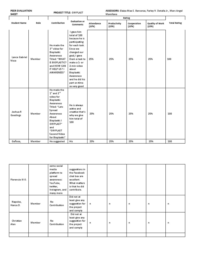 Peer Evaluation for Students | PDF | Communication | Mass Media