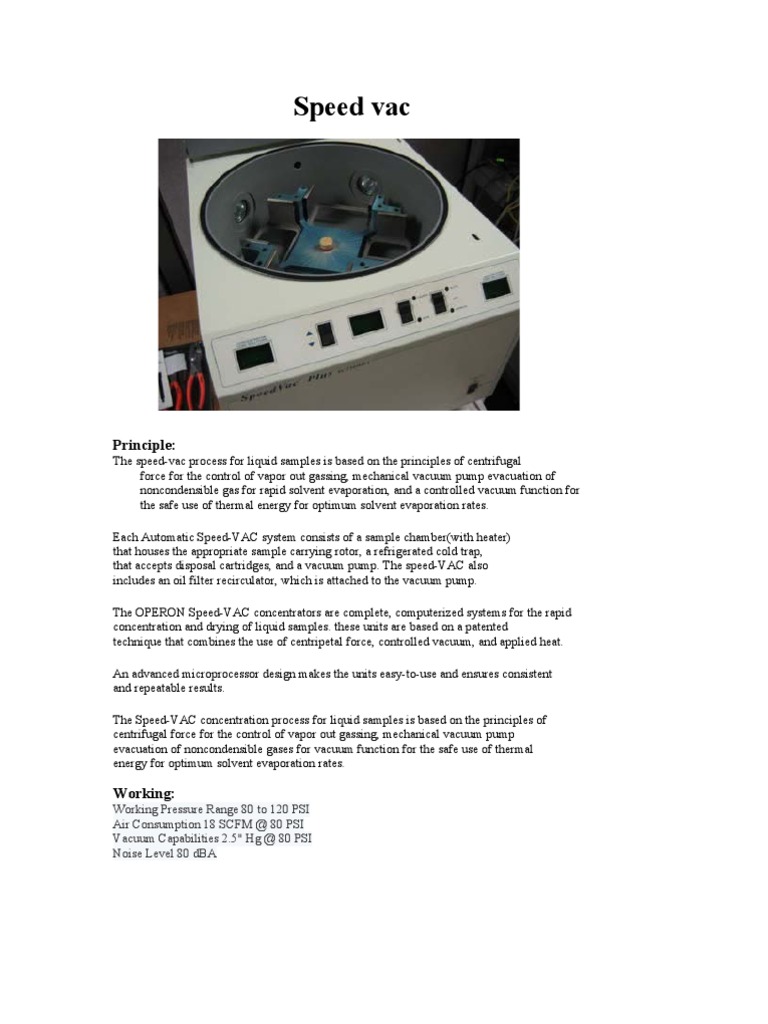 Speed vac Vacuum Evaporation