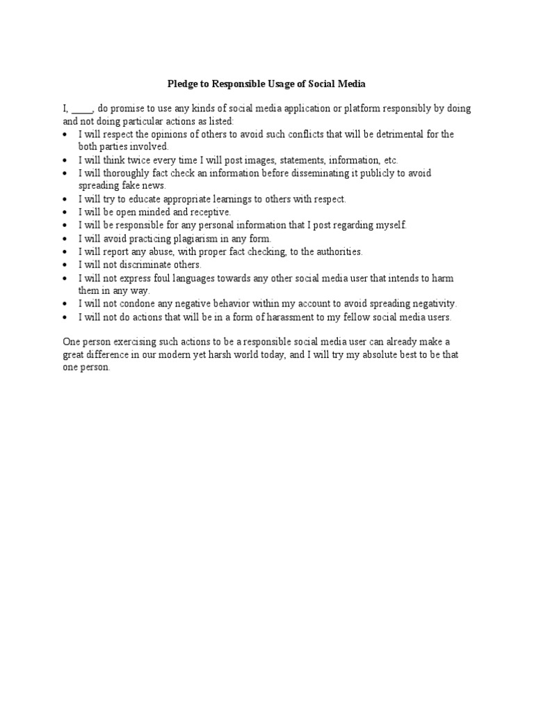 Responsible Social Media Pledge | PDF | Social Science