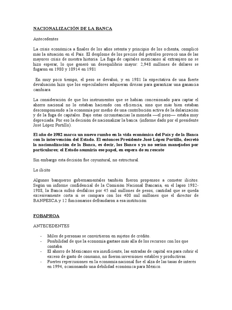 La nacionalización de la banca mexicana en 1982 como respuesta a la crisis económica PDF