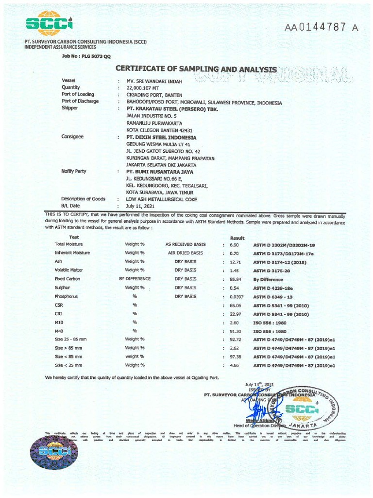 Copy Scan Certificate PLG 5073 QQ - PT. KS - MV. SRI WANDARI INDAH - 1 ...