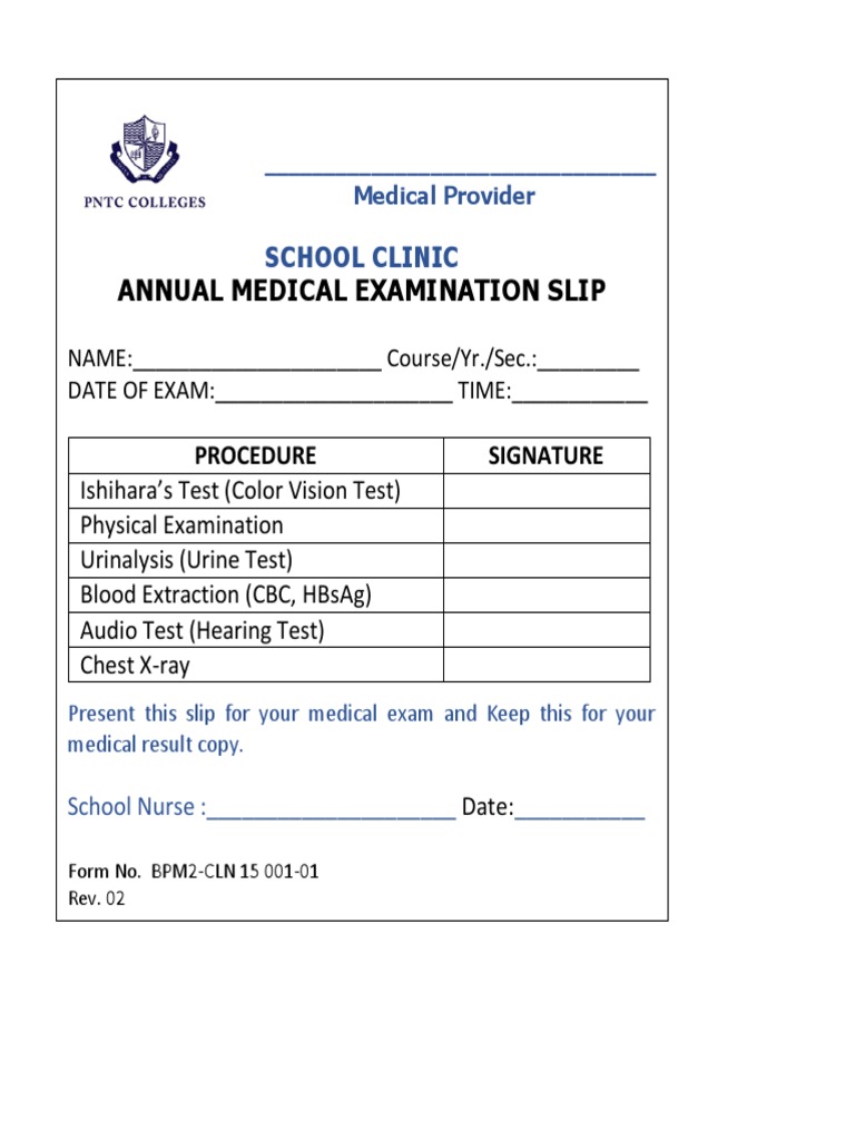 Annual Medical Examination Slip PDF