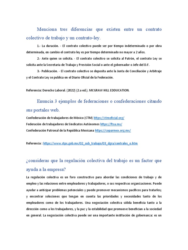 Diferencias entre contrato colectivo y contrato ley | PDF