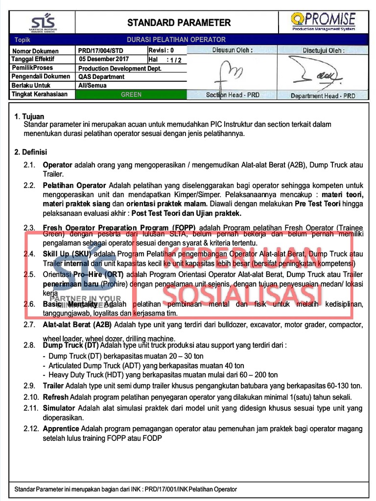 PDF PRD 17 004 STD r0 Durasi Pelatihan Operator - Compress | PDF