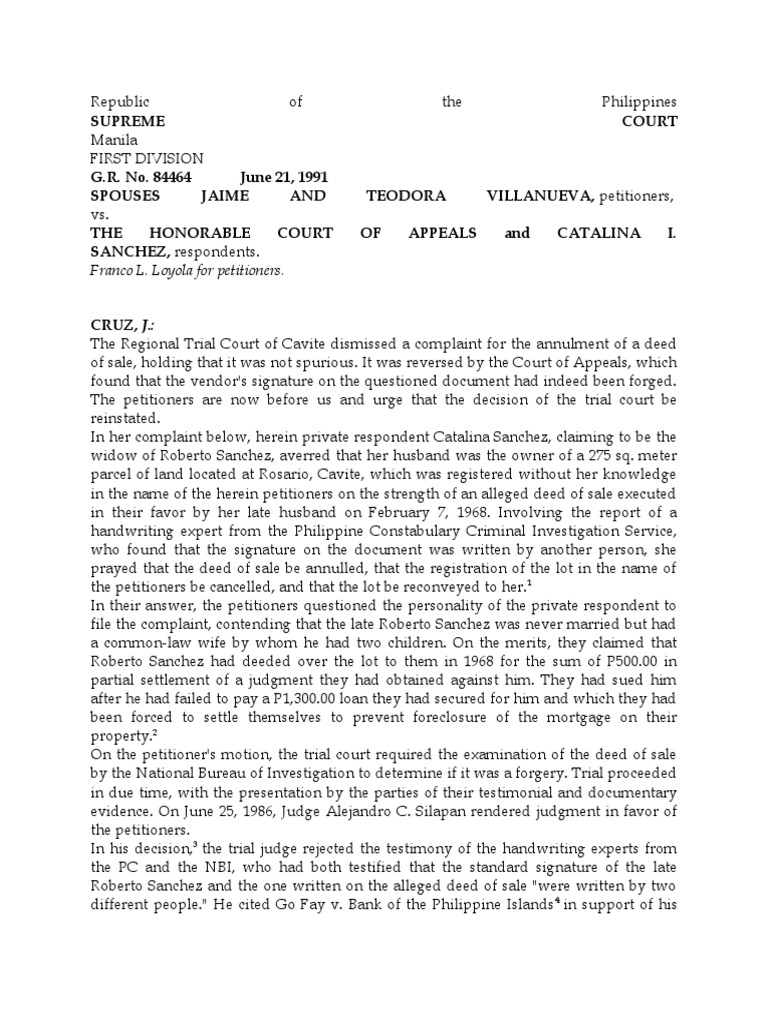 Villanueva vs ca case pdf complaint judgment law 