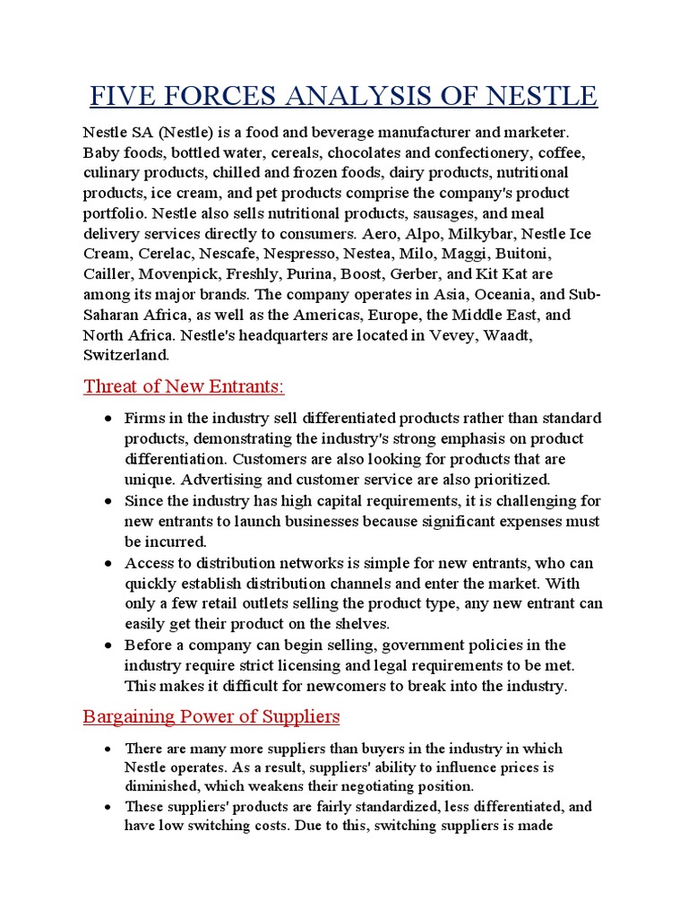 Five Forces Analysis of Nestle PDF Nestlé Business