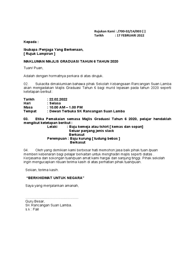 Surat Tahun 6 2020 Draf | PDF