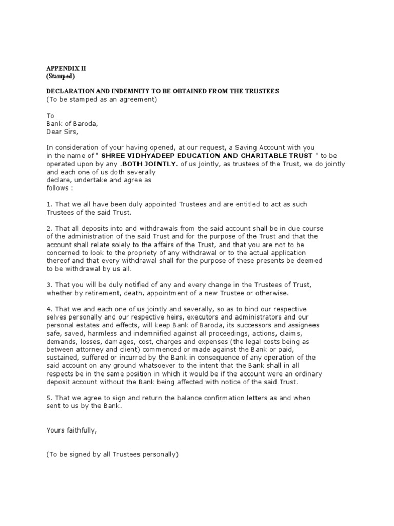 Trust Appendix | PDF | Trust Law | Indemnity