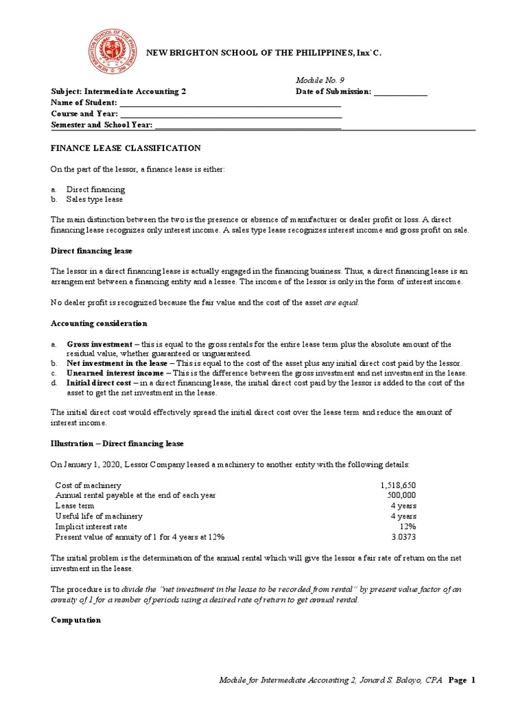 Direct Financing Lease Overview | PDF | Present Value | Lease