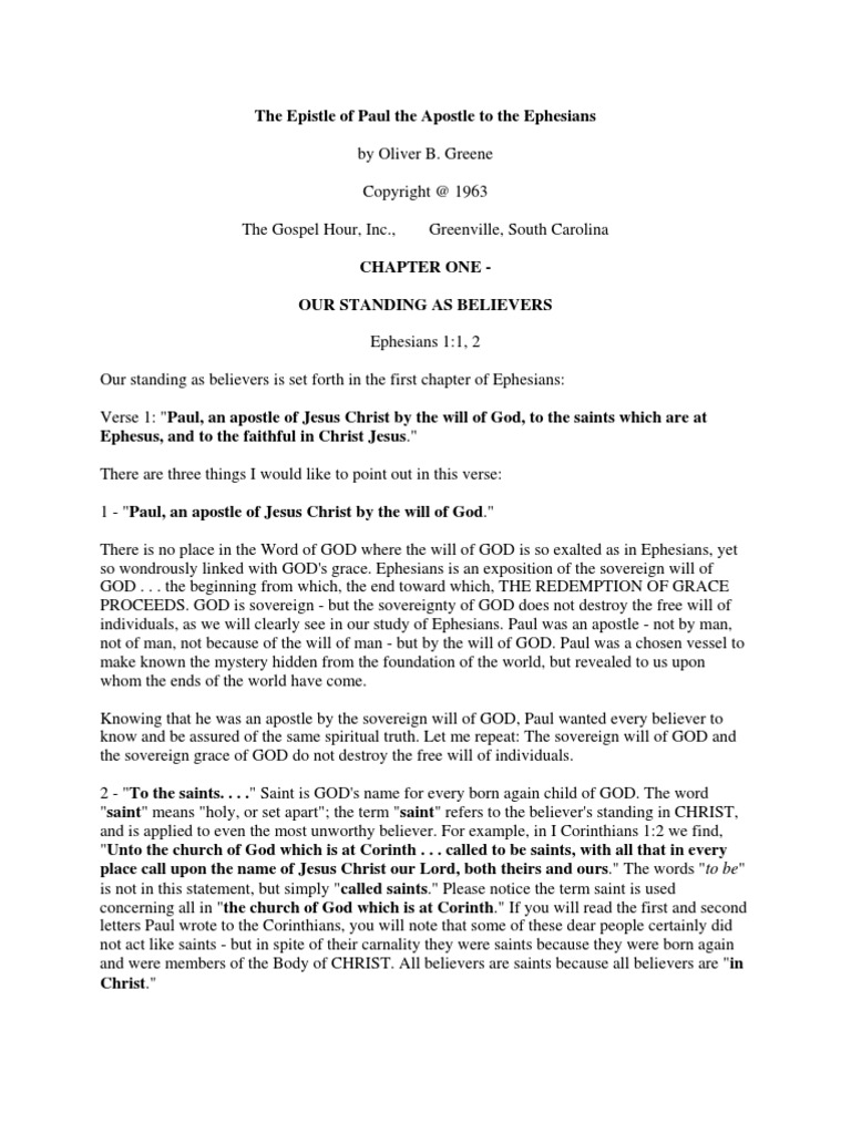 Ephesians 1 1-2 by Oliver Greene | PDF | Epistle To The Ephesians ...