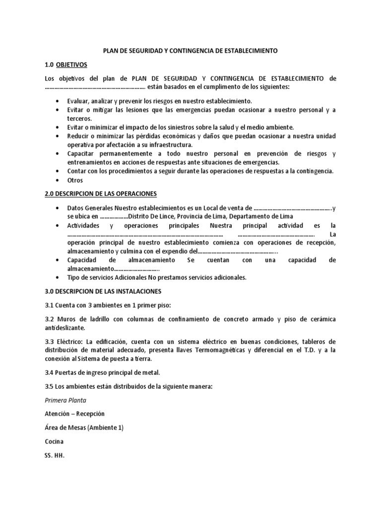 Plan de Seguridad y Contingencia Empresarial | PDF