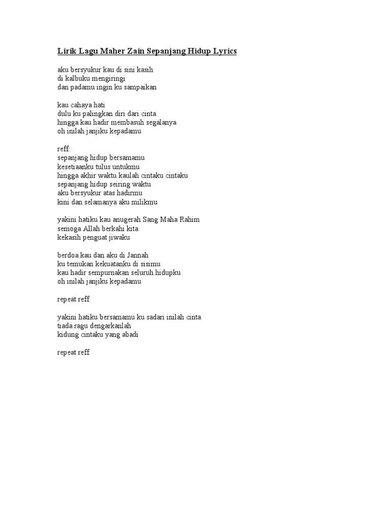 Lirik Lagu Maher Zain Sepanjang Hidup Lyrics
