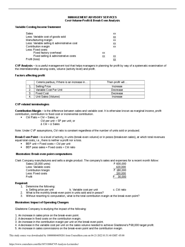 CVP Analysis Lecture | PDF