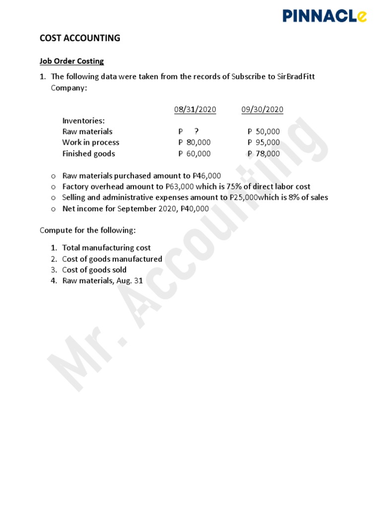 Manufacturing Costs and Journal Entries | PDF | Cost Of Goods Sold ...