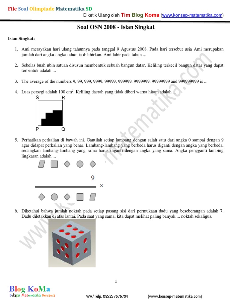 2008 Soal Osn 1 Isian Singkat Matik Sd Pdf