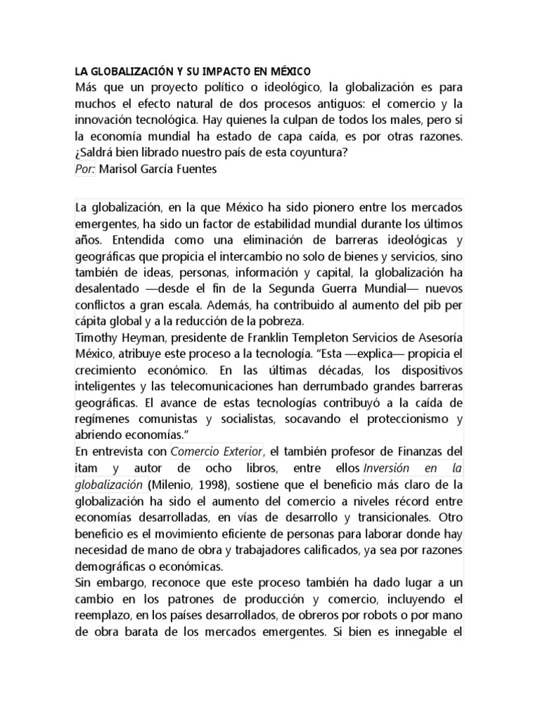 Impacto de la Globalización en México | PDF | Globalización | Comercio