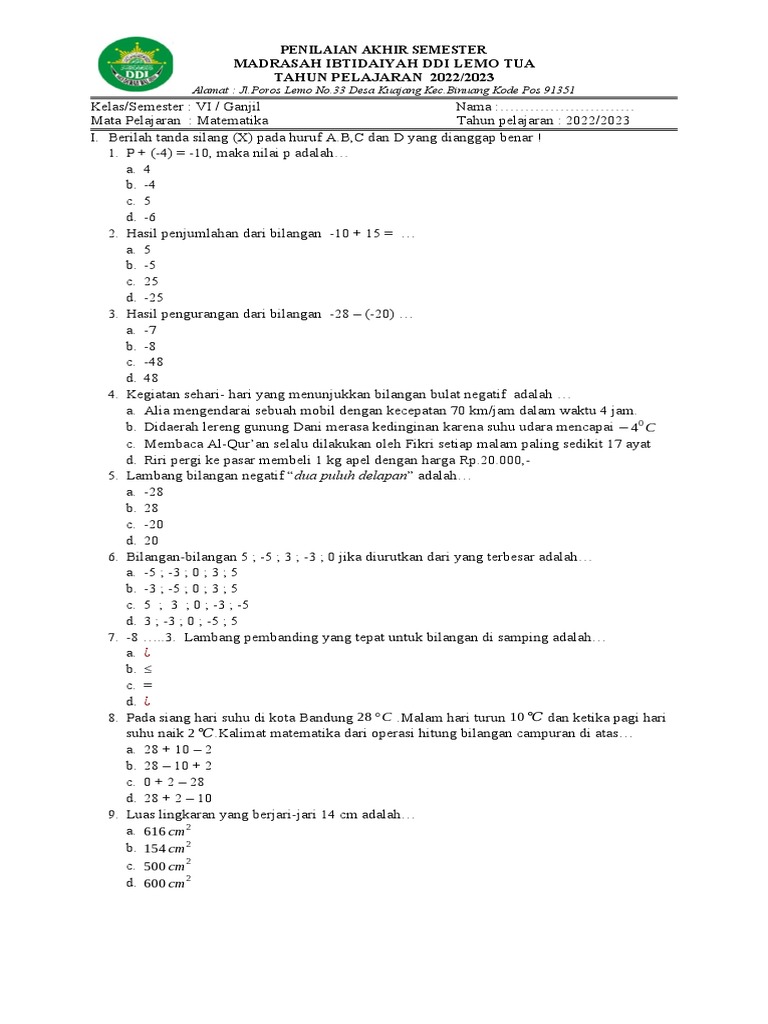 Soal Matematika Kelas 6 | PDF | Metode & Bahan Ajar