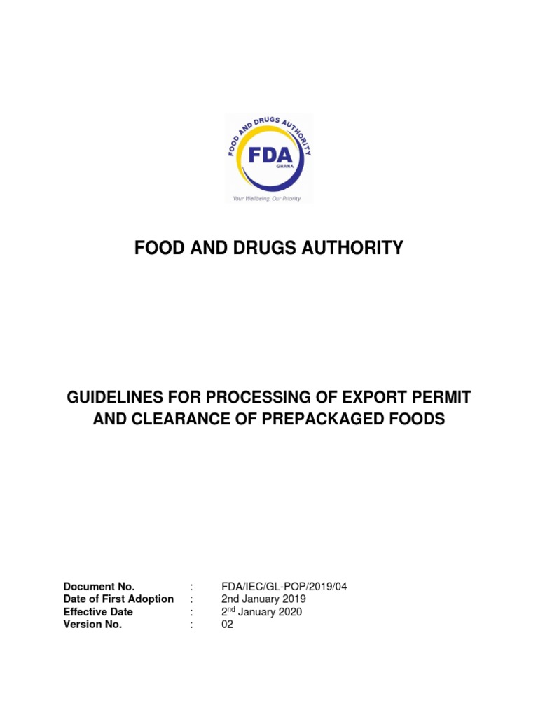 Export Permit and Clearance of Prepackaged Food Guideline PDF Food