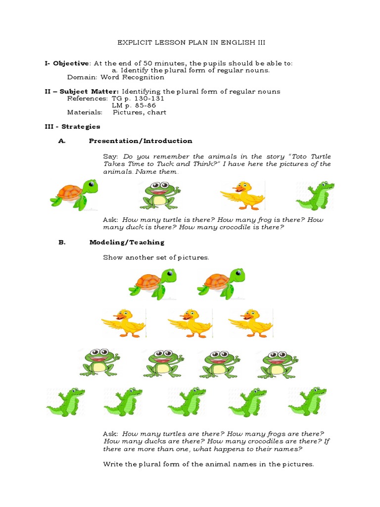 Explicit Lesson Plan in English 38 | PDF | Plural | Lesson Plan