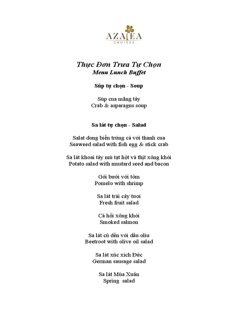 Azalea Breakfast, Brunch & Lunch Buffet Menu PDF