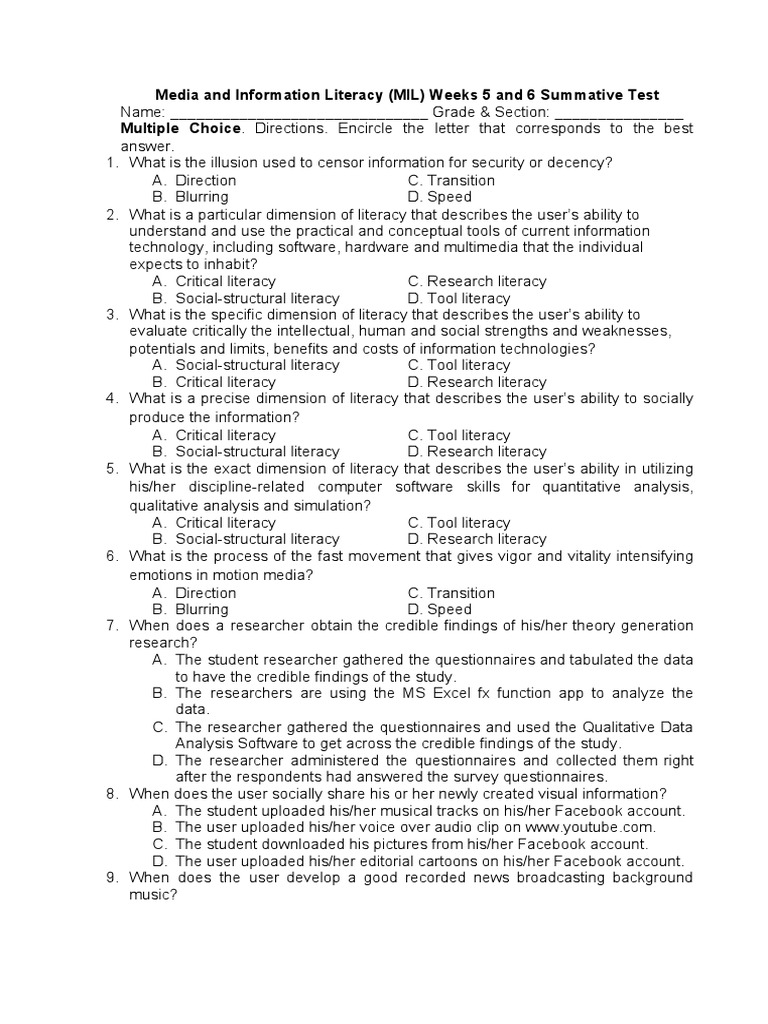 MIL Q2 Wks 5 - 6 Summative Test | PDF | Multimedia | Websites
