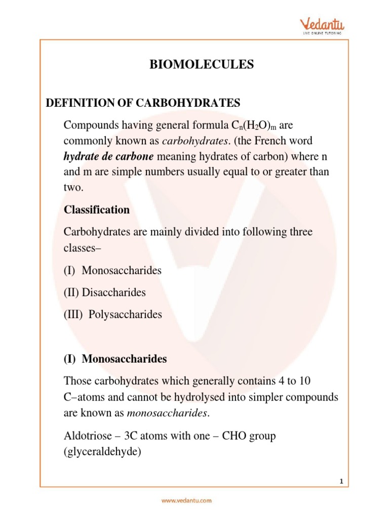 JEE Main Biomolecules Revision Notes Free PDF Download PDF
