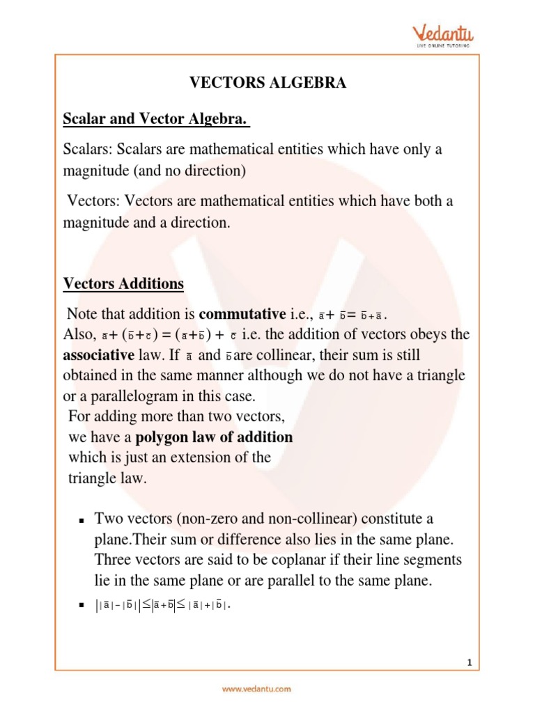 JEE Vector Algebra Notes | PDF | Euclidean Vector | Elementary Mathematics