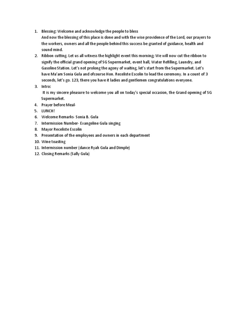 Blessing And Ribbon Cutting Pdf