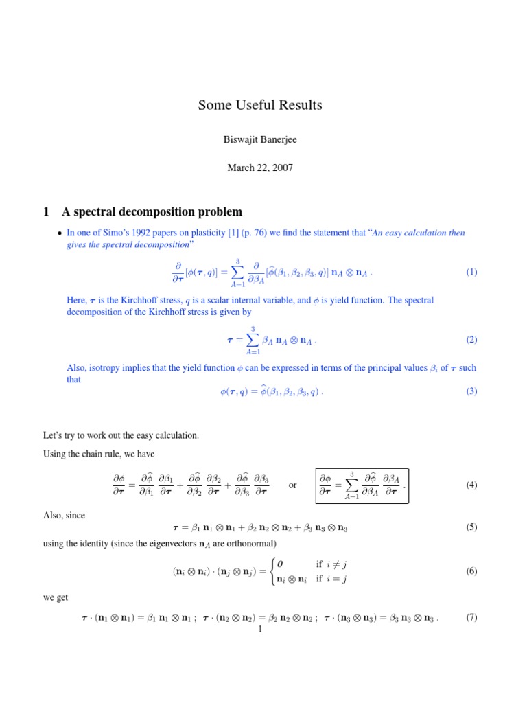 Useful Results in Continuum Mechanics | PDF | Eigenvalues And ...