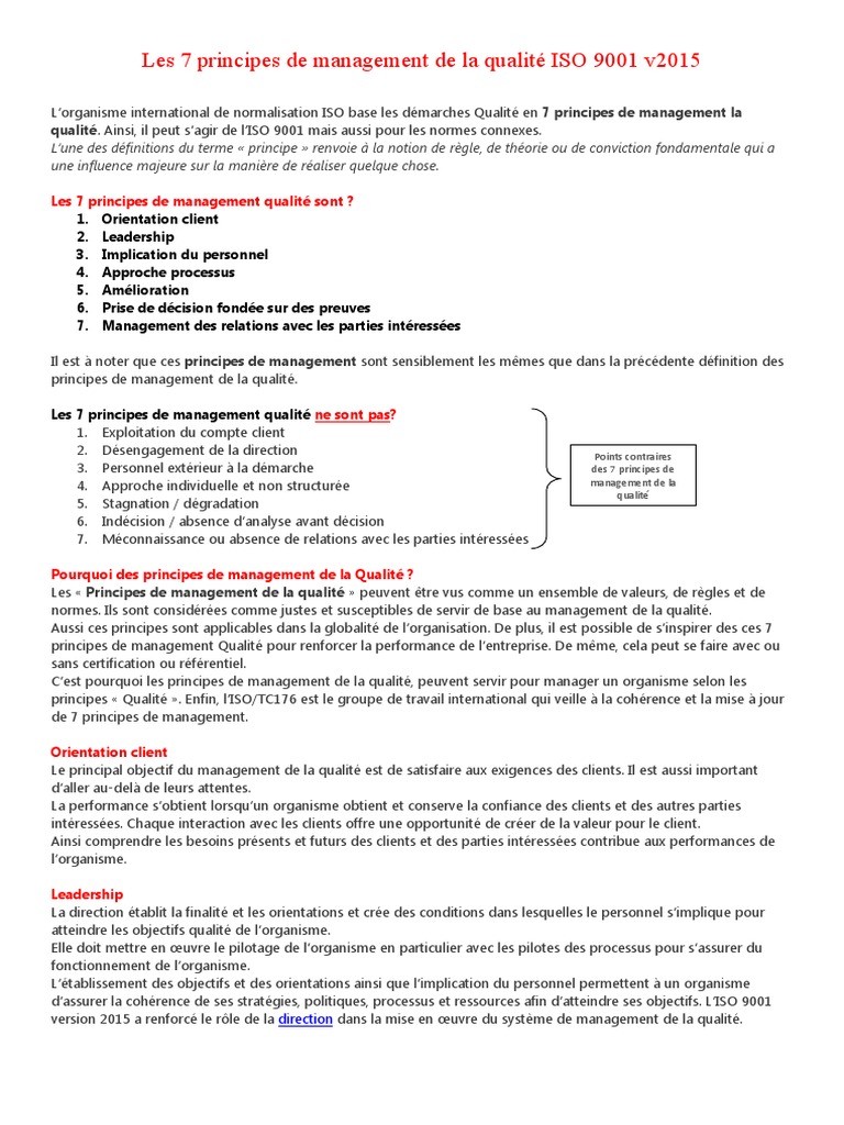 7 Principes du Management Qualité ISO 9001 | PDF | Management de la ...