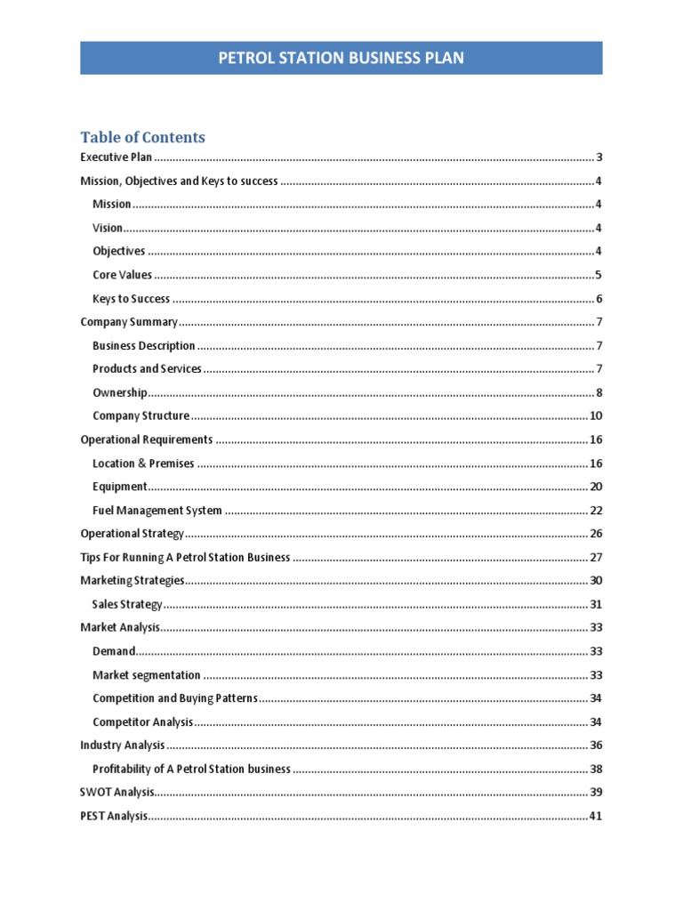 Car Service Station Business Plan