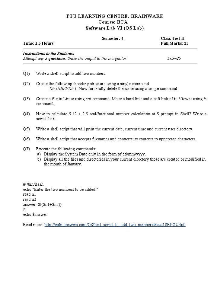 Ptu Learning Centre: Brainware Course: BCA Software Lab VI (OS Lab) | PDF