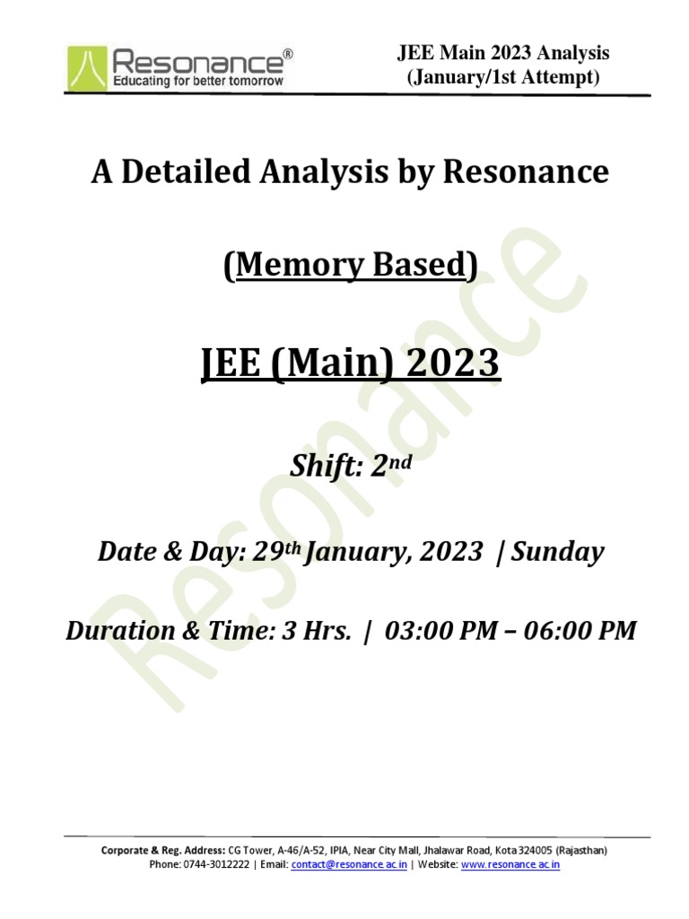 JEE Main 2023 January Attempt Analysis | PDF | Redox | Electromagnetic ...