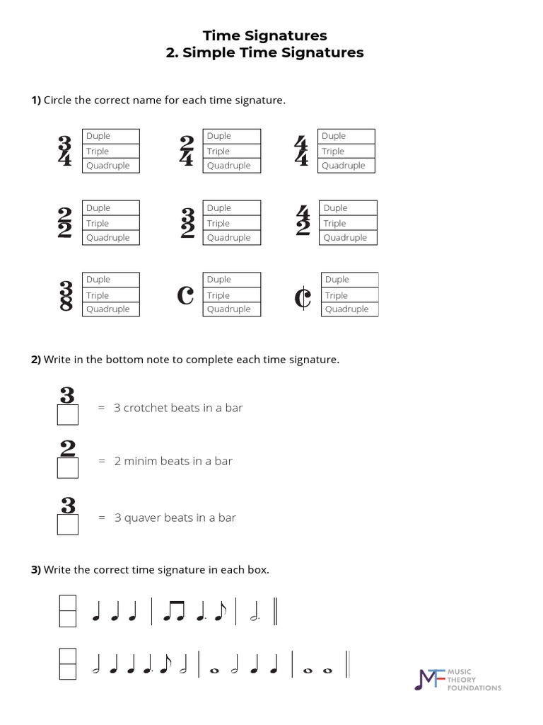Times Signatures Simple Time Signatures PDF