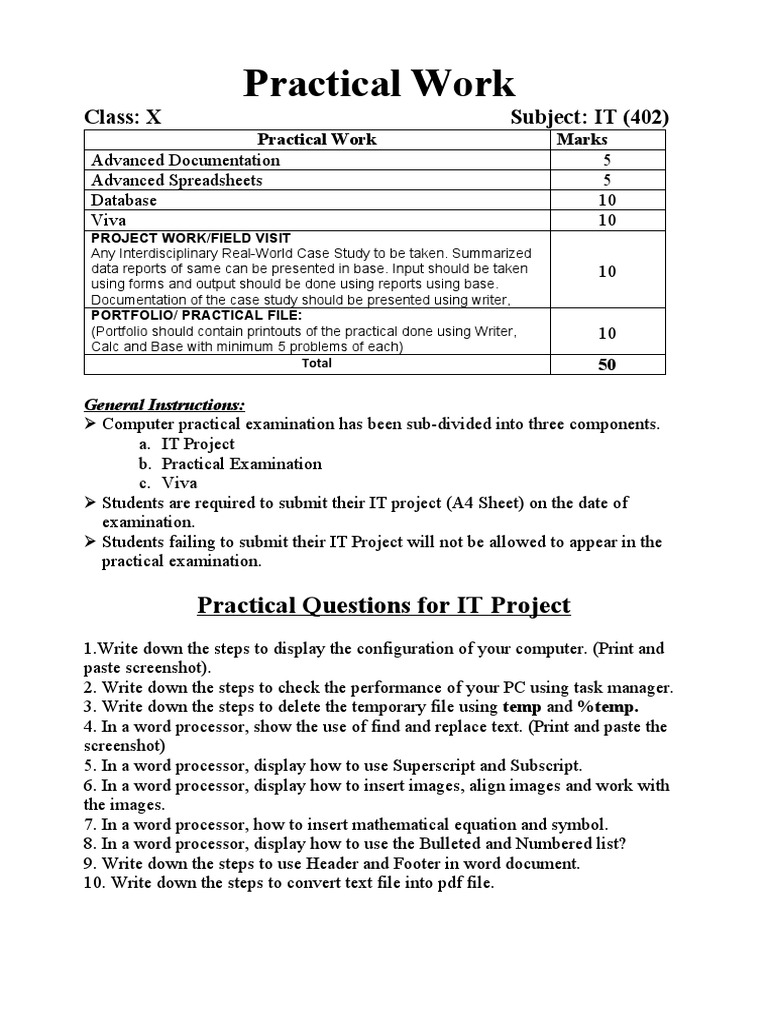 Practical File Guidelines for IT Class X | PDF | Databases | Table ...