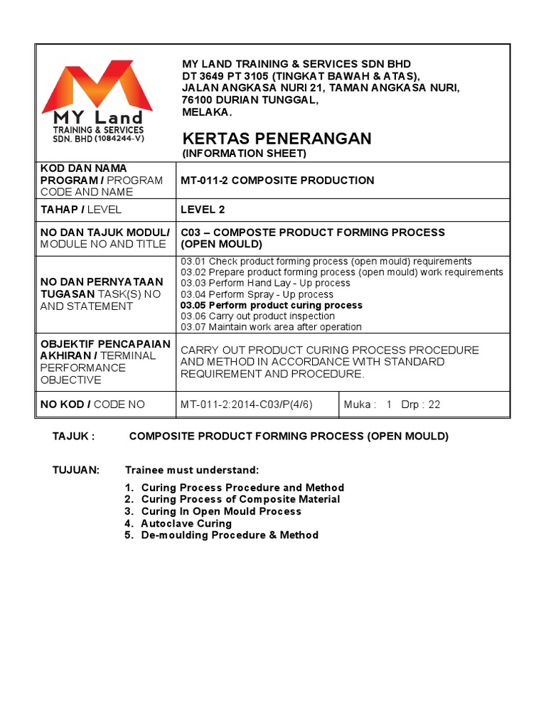 Kertas Penerangan C03 Composite Product Forming Process Open Mould